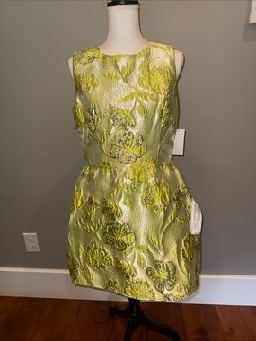 Dress the population party special occasion dress NWT metallic green floral